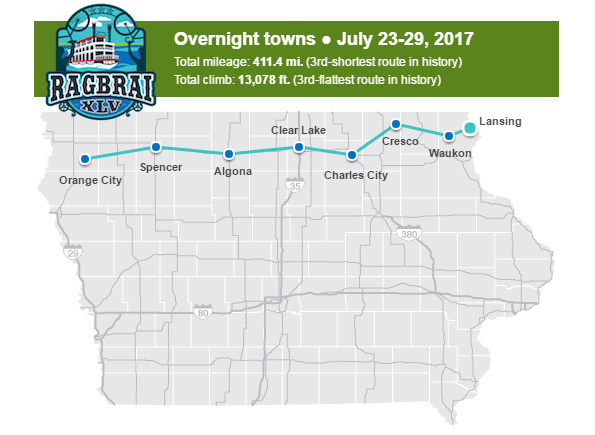 RAGBRAI 2017 Route Map