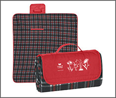 A picnic plant which folds up. When folded up, a Grinnell College logo and a prairie flower design is featured.