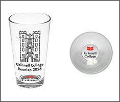 A pint glass which features a drawn Gates Tower icon.