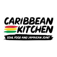 Logo for the Caribbean Kitchen. Text with three stripes. Stripes are red, yellow, and green. Text: Caribbean Kitchen, Soul Food and Jamaican Joint.