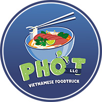 Logo for Pho T. Text: Pho T, Vietnamese Food Truck. Image: A pho bowl sits behind and above the text.