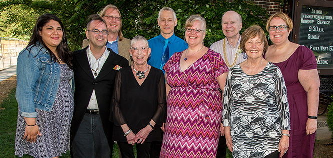 Group shot of the 2017 Alumni Award winners in front of Herrick Chappel