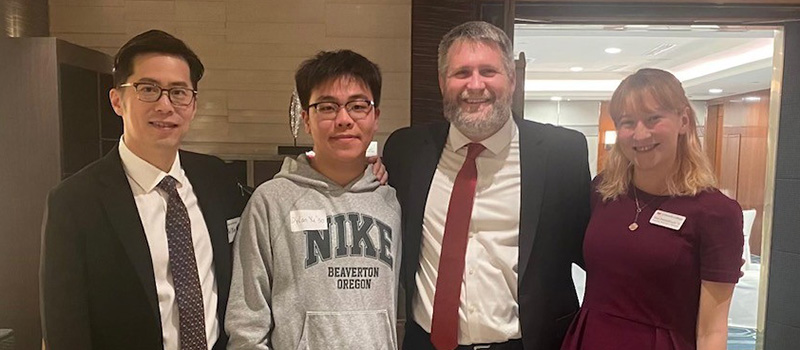 Mel Yin &rsquo;99, left, Dylan Yu &rsquo;30, Adam Laug, and Grace Robertson-Lloyd &rsquo;16.