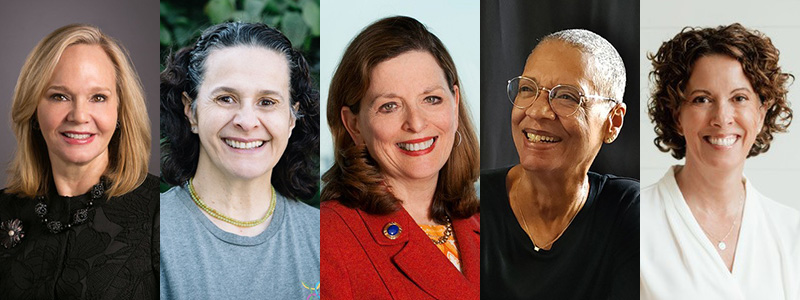 Janet Carrig ’79, Eugenia Corrales ’87, Carol Edkins ’73, Dianne Jones ’74, and Asha Moran ’92