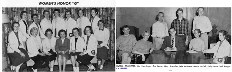 Two group photos for the 1958 yearbook featuring ME Hannah.