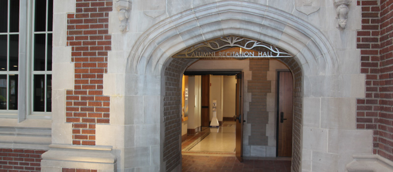 An entrance to ARH from the HSSC atrium demonstrates how renovations of the existing buildings were merged with the new construction portions.
