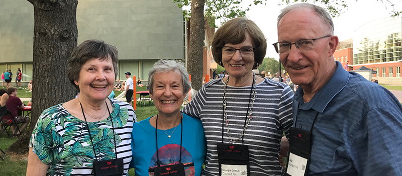 Barbara Beale Arnold ’64, is joined by classmates Ann Bacon May ’64, left, Georgia Griffith Orchard’64, and Dick Orchard ’64 at Reunion 2023.