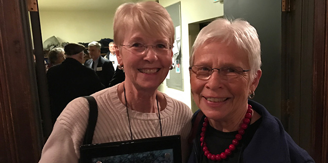 Barbara Hunt Moore with 1963 Class Agent with Mary Knuth Otto