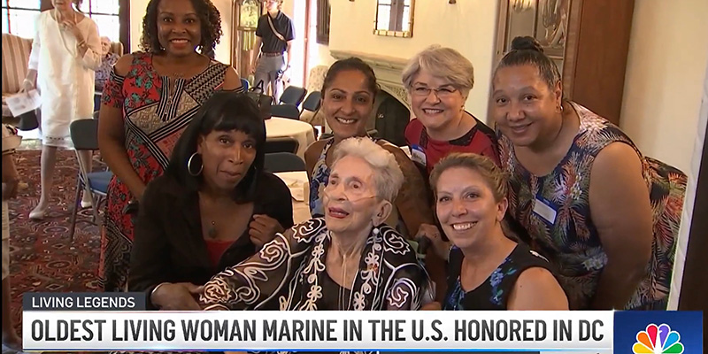 Celebrations for Betty Printz Sims ’41 honoring her as the oldest living woman Marine in the summer of 2023..