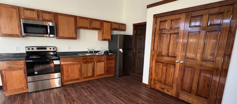 The kitchen of one of the refurbished Hamilton Lofts.