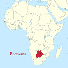 Map of Africa with Botswana highlighted in Red