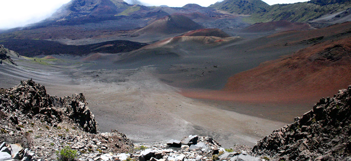 A crater view from the summit area of Haleakalā National Park in Maui.