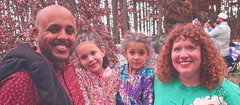 Leah Krandel &rsquo;09, right, with husband Rob Harman and daughters Octavia (7) and Kamali (4).