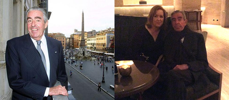 Two images. Images 1: Mario d’Urso is picutred outside in 2011. Image 2: Nikki Carlson ’87 with her father Mario d’Urso.