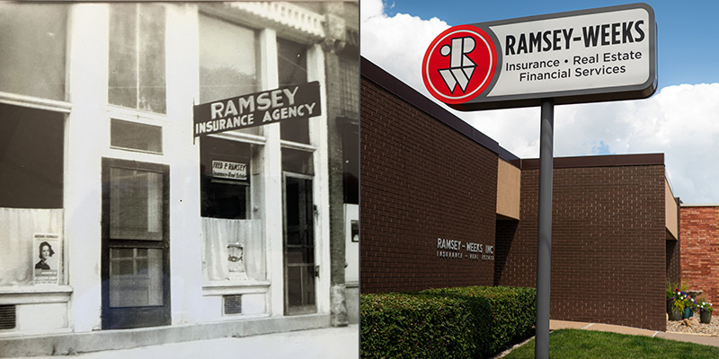 Two pictures show the offices of Ramsey-Weeks. The first is taken in the 1950's and the second is modern day.