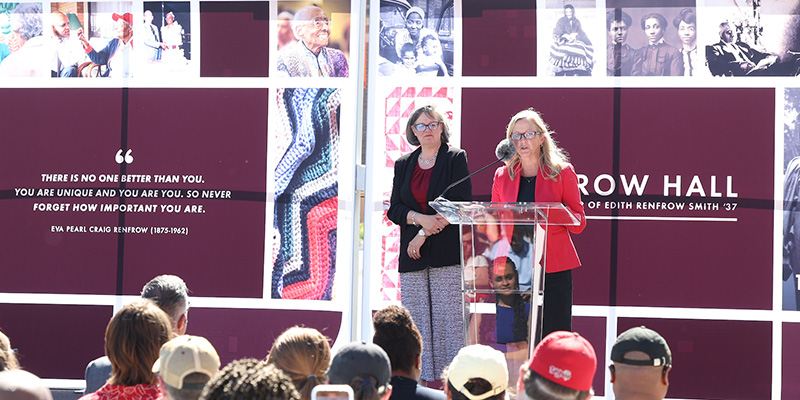 Trustee Julie Gosselink, right, and President Anne F. Harris.