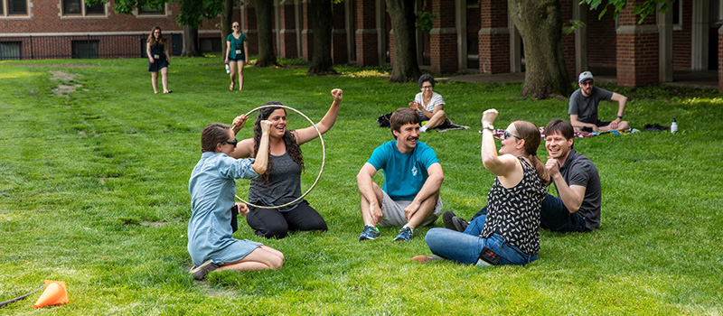 Alumni show team spirit before a Hula Hoop contest during a Relays event at Reunion 2019.  