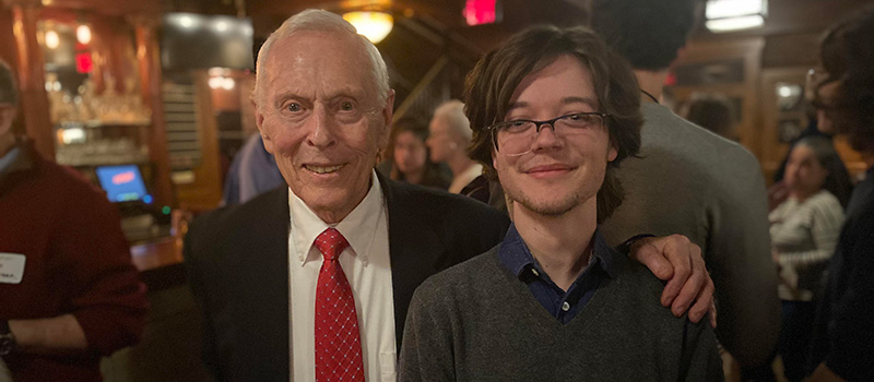 Wayne Moyer, political science and policy studies professor, takes a photo with Andrew Jopeck ’22.