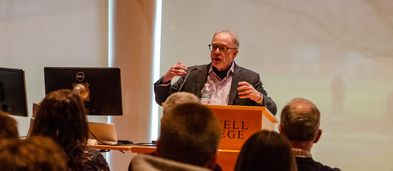 Sam Tanenhaus &rsquo;77 presents during a 2026 Scholars&rsquo; Convocation presentation.