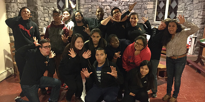Teens involved in the Justice Organization of Youth display their theatrical side. 
