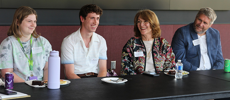 Susan Holden McCurry &rsquo;71 listened to students talk about their Global Learning Program experiences. 