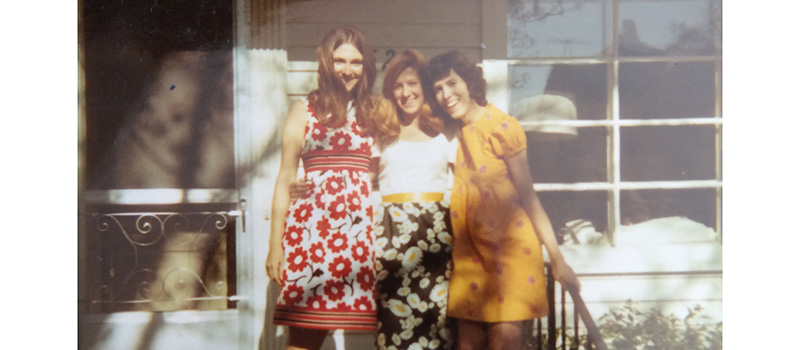 Throwback photo to Susan Holden McCurry &rsquo;71 as a student, left, is pictured with classmates Suzanne Griset &rsquo;71 and Diedre Prikopa Jones &rsquo;71. 