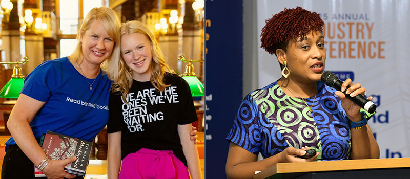 Two photos. Left: Emily Harris &rsquo;98 and her daughter, Abby Harris &rsquo;28. Right: Yvonne Palm &rsquo;06