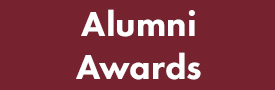 White text on maroon background. Text: Alumni Awards