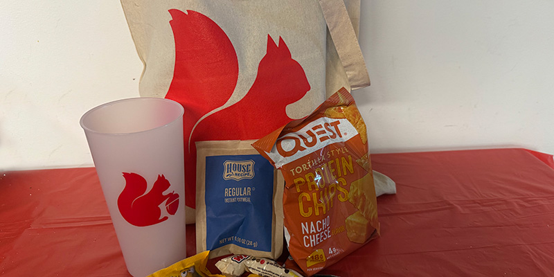 A selection of snacks and items that might be included in the student care packages.