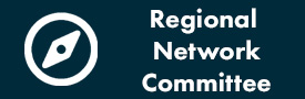 White Icon and Text over Navy Blue Background. Icon: Compass Text: Regional Network Committee