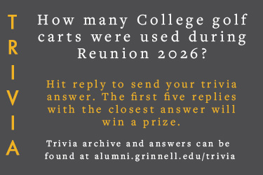 Trivia: How many College golf carts were used during Reunion 2026? Hit reply to send in your answer. The five closest answers get a prize.