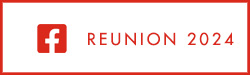 Red Text and Icon on a white background. Text: Reunion 2024 Icon: Facebook Logo (F cut out of a box).