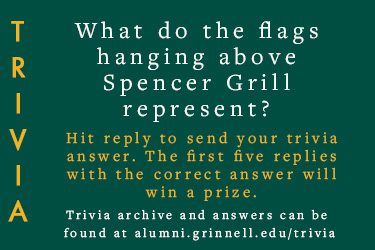 Trivia: What do the flags hanging above Spencer Grill represent?  Hit reply to send in your answer. The first five correct answers get a prize.