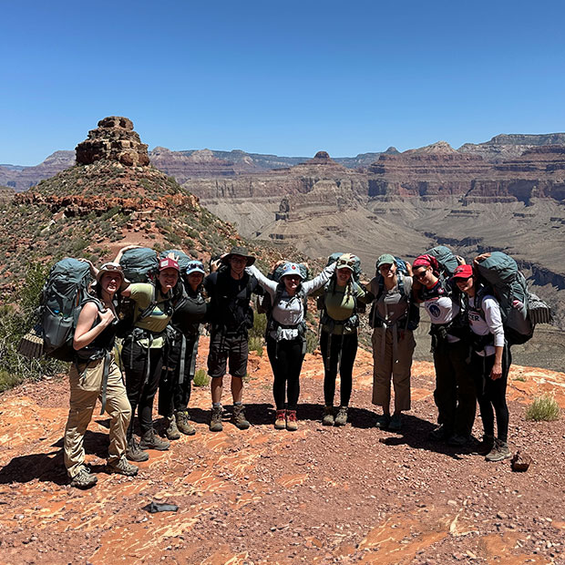Members of the GORP trip to the Grand Canyon pose for a group photo during a hike in the National Park.