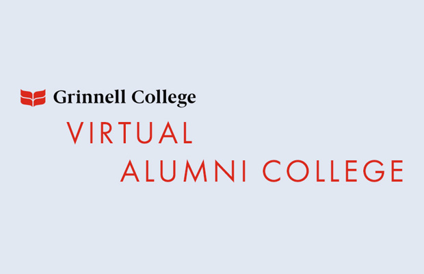Text: Virtual Alumni College. Grinnell College logo floats to the upper right of the text. 