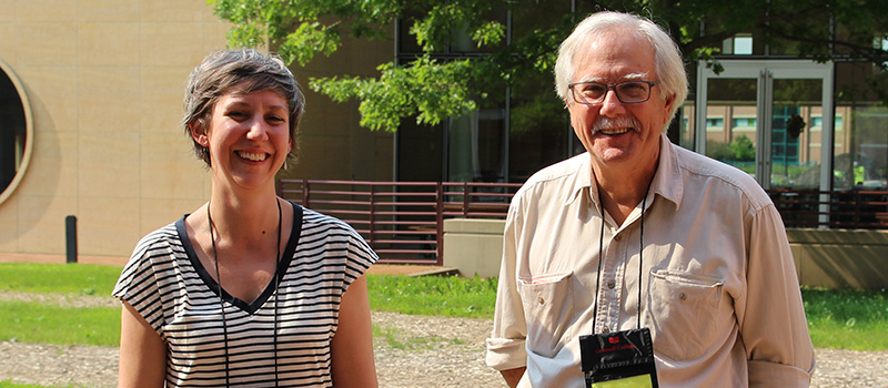 Self-employed translators Maggie Montanaro ’05, left, and James Rudolph ’69, met each during Reunion 2019.